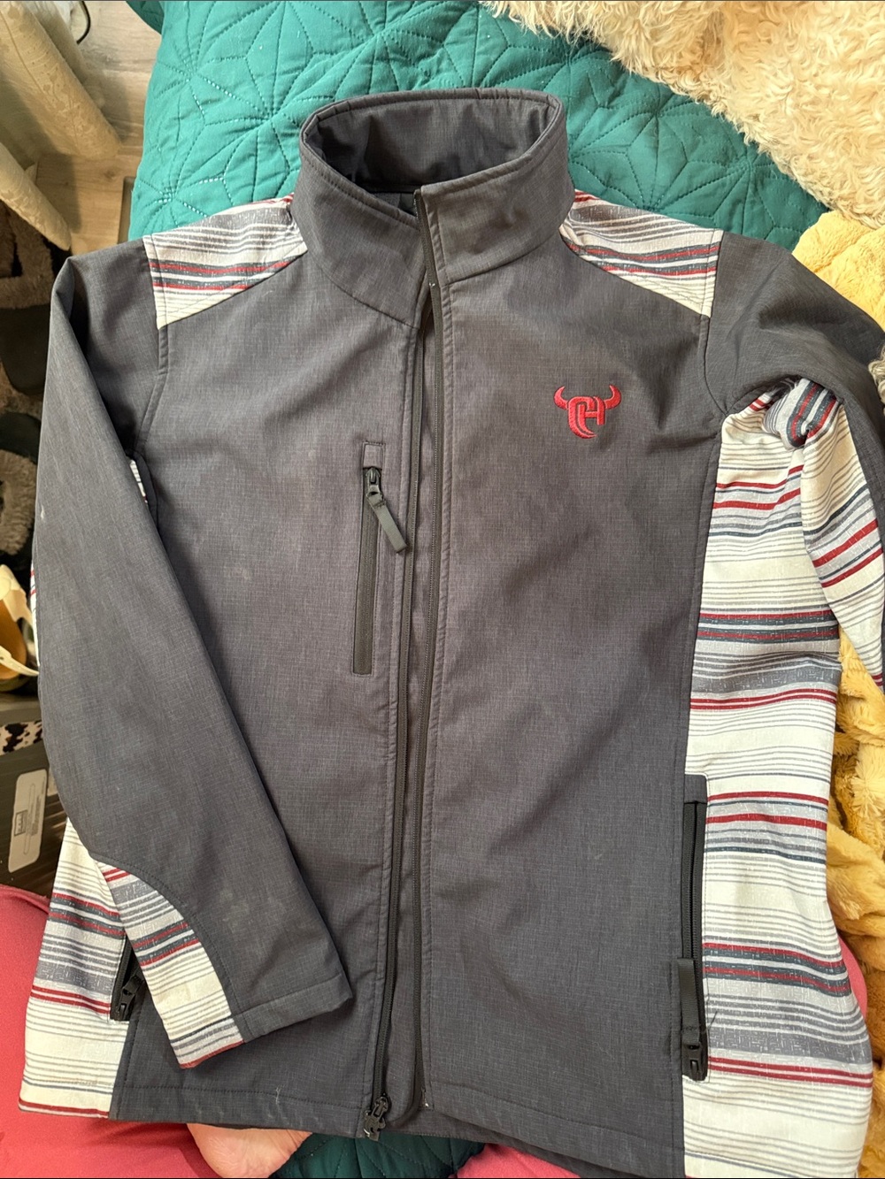 Men's Charcoal Softshell Jacket with Striped Accent